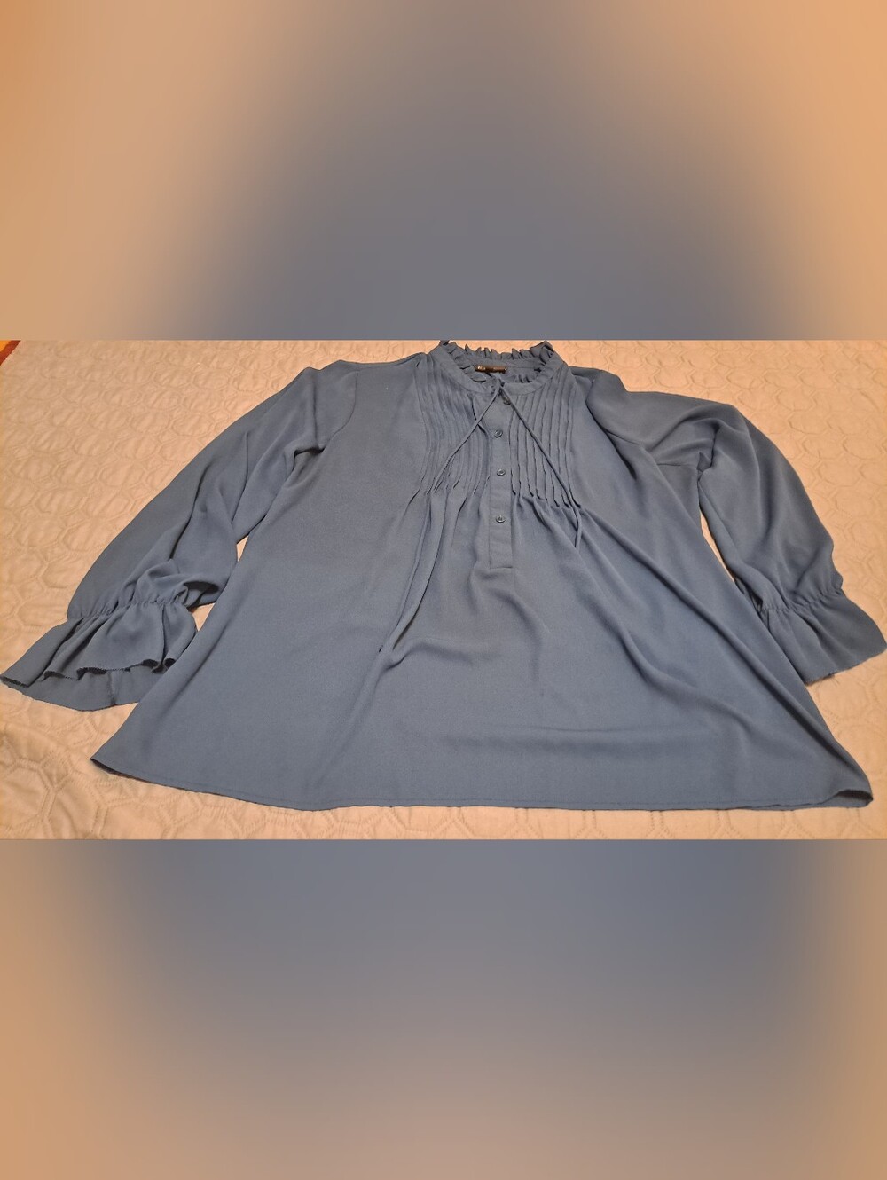 Bobeau Lovely Blue Pintuck Peasant Blouse - Women's Top Sz 2X